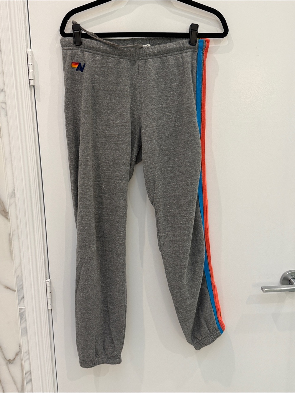 Aviator Nation Grey Track Pants with Blue and Orange Side Stripes